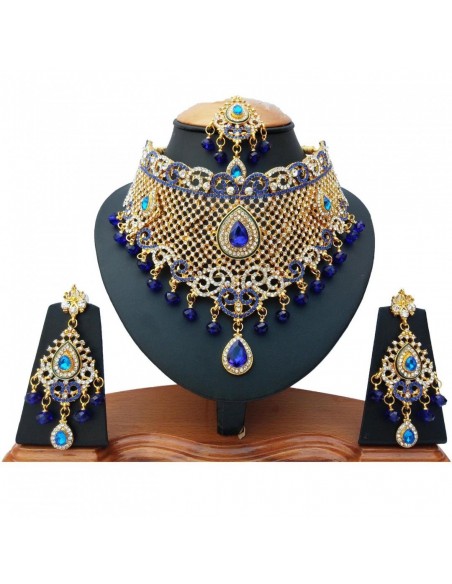 Parure bijoux indien bleu et doré Mina Bijoux indiens