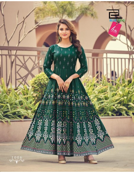 Tunique indienne Robe longue Kurti Blue Hills ethnique Boheme Chic VERT  - 1