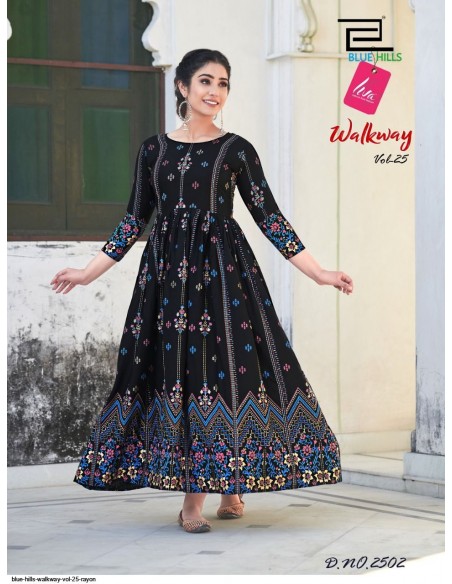 Robe longue Kurti Walkaway Tunique indienne ethnique Boheme Chic Noir  - 1