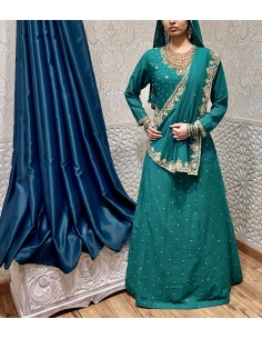 Lehenga choli Rani Vert et doré  - 1 2