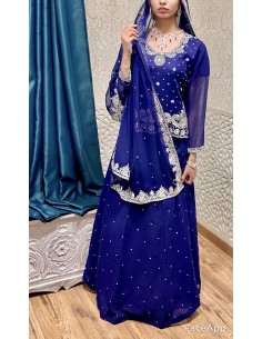 Lehenga choli Rani bleu nuit et argenté  - 1 2