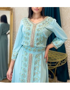 Caftan Takchita Robe oriental Fete Bleu Vert AID EID 22  - 1 2
