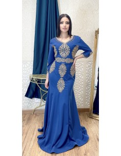 Caftan Takchita Robe oriental sirene Fete Bleu royal AID EID 22  - 1
