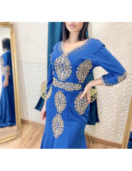 Caftan Takchita Robe oriental sirene Fete Bleu royal AID EID 22  - 2