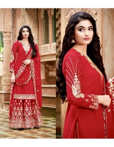 Robe indienne Haut style Salwar Bas Lehenga Glory Rouge  - 2
