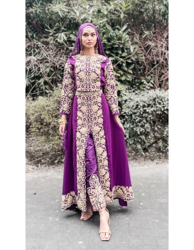 Robe indienne Brodé Haute Gamme SENHORA Violet aubergine  - 1