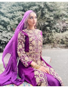Robe indienne Brodé Haute Gamme SENHORA Violet aubergine  - 1 2