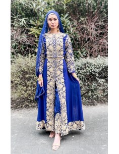 Robe indienne Brodé Haute Gamme SENHORA Bleu  - 1
