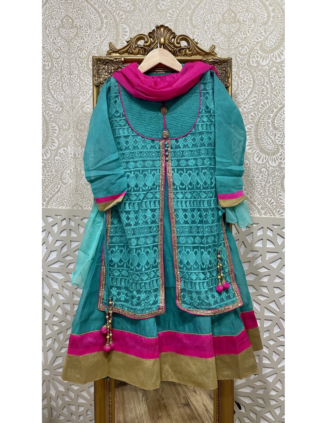 Robe indienne enfant fille pas cher churidar Bleu Vert Enfant