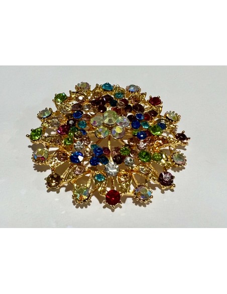 broche ronde dore et multicouleur  - 1