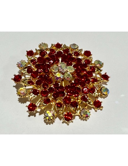 broche ronde dore et rouge  - 1