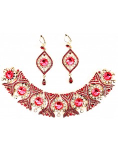 Parure bijoux ras de cou Rose et dore  - 1