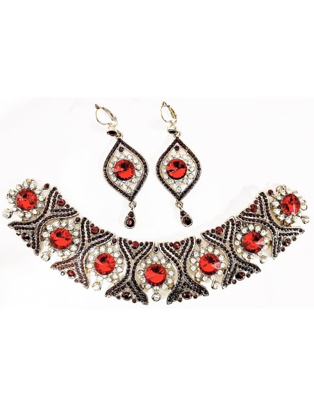 Parure bijoux ras de cou Rouge et dore  - 1