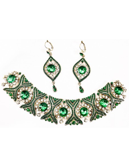 Parure bijoux ras de cou Vert et dore  - 1