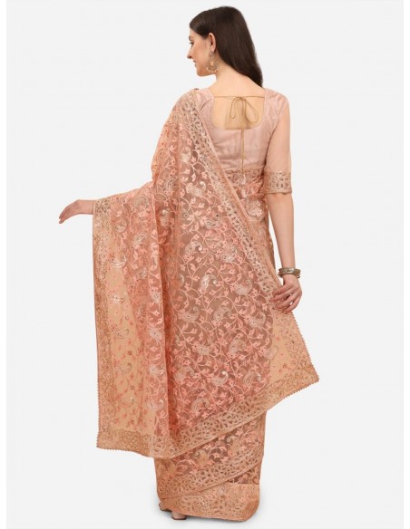 Sari indien manas rose poudre corail  - 2