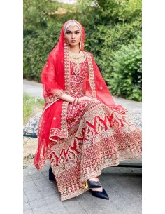Robe indienne churidar Perle strass rouge MY22  - 1