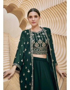Lehenga sari Choli Fiona Veste brodé chic moderne Vert  - 2 2