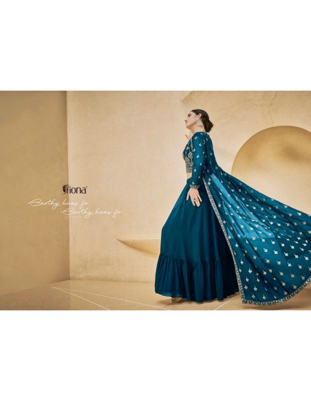 Lehenga sari Choli Fiona Veste brodé chic moderne Bleu turquoise  - 2