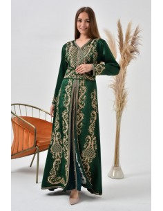 Caftan marocain Vert Satin robe oriental Chic moderne MY22  - 1