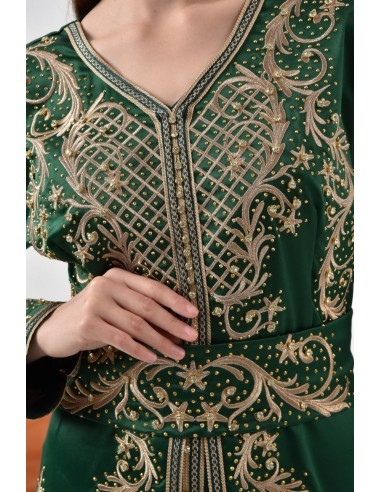 Caftan marocain Vert Satin robe oriental Chic moderne MY22  - 2