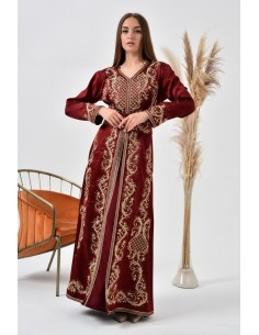 Caftan marocain Rouge Satin robe oriental Chic moderne MY22  - 1
