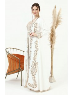 Caftan marocain Blanc robe oriental Satin Chic moderne MY22  - 3