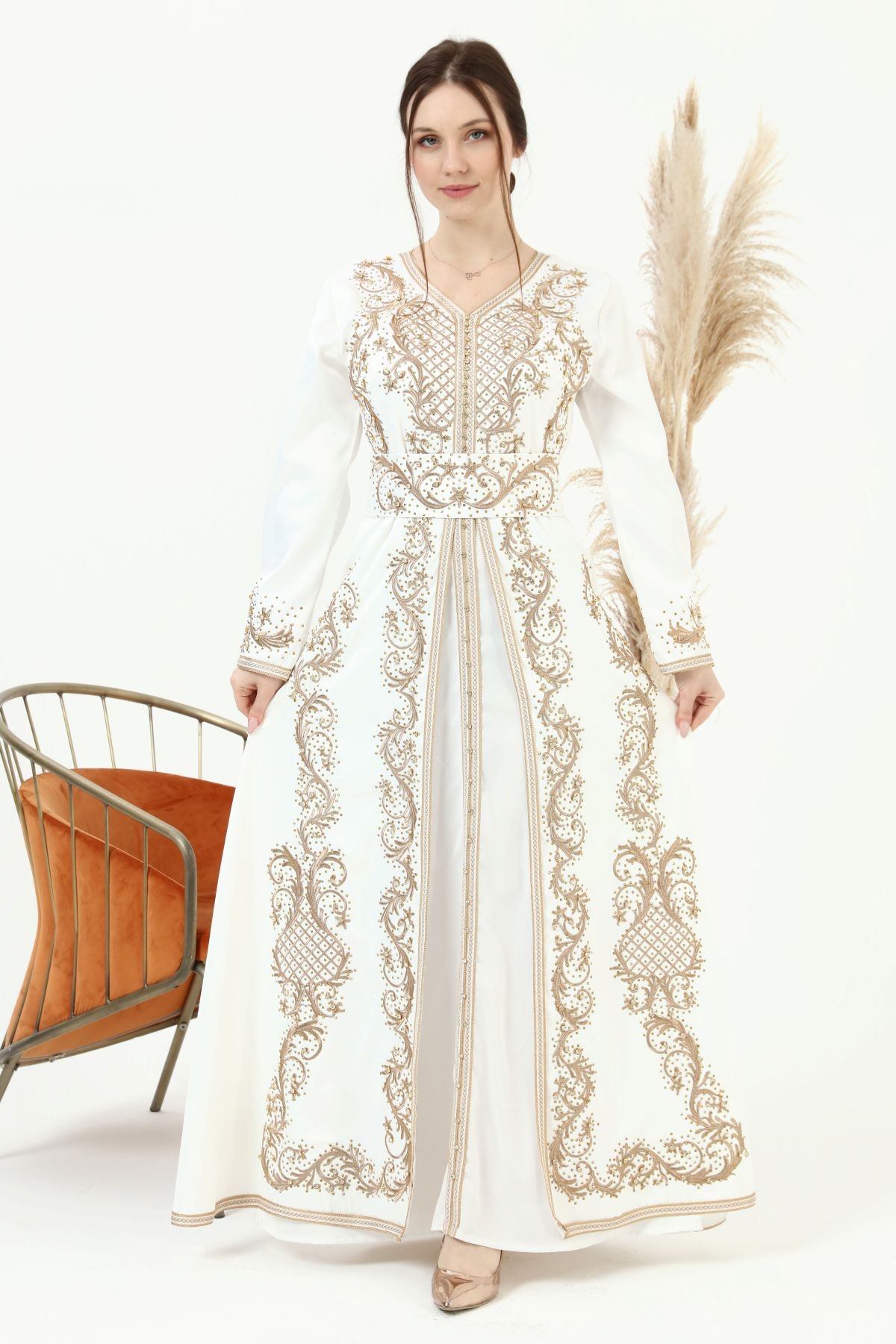 Caftan marocain Blanc robe oriental Satin Chic moderne MY22 Caftan Caftan marocain Blanc robe oriental Satin Chic moderne MY22 Caftan