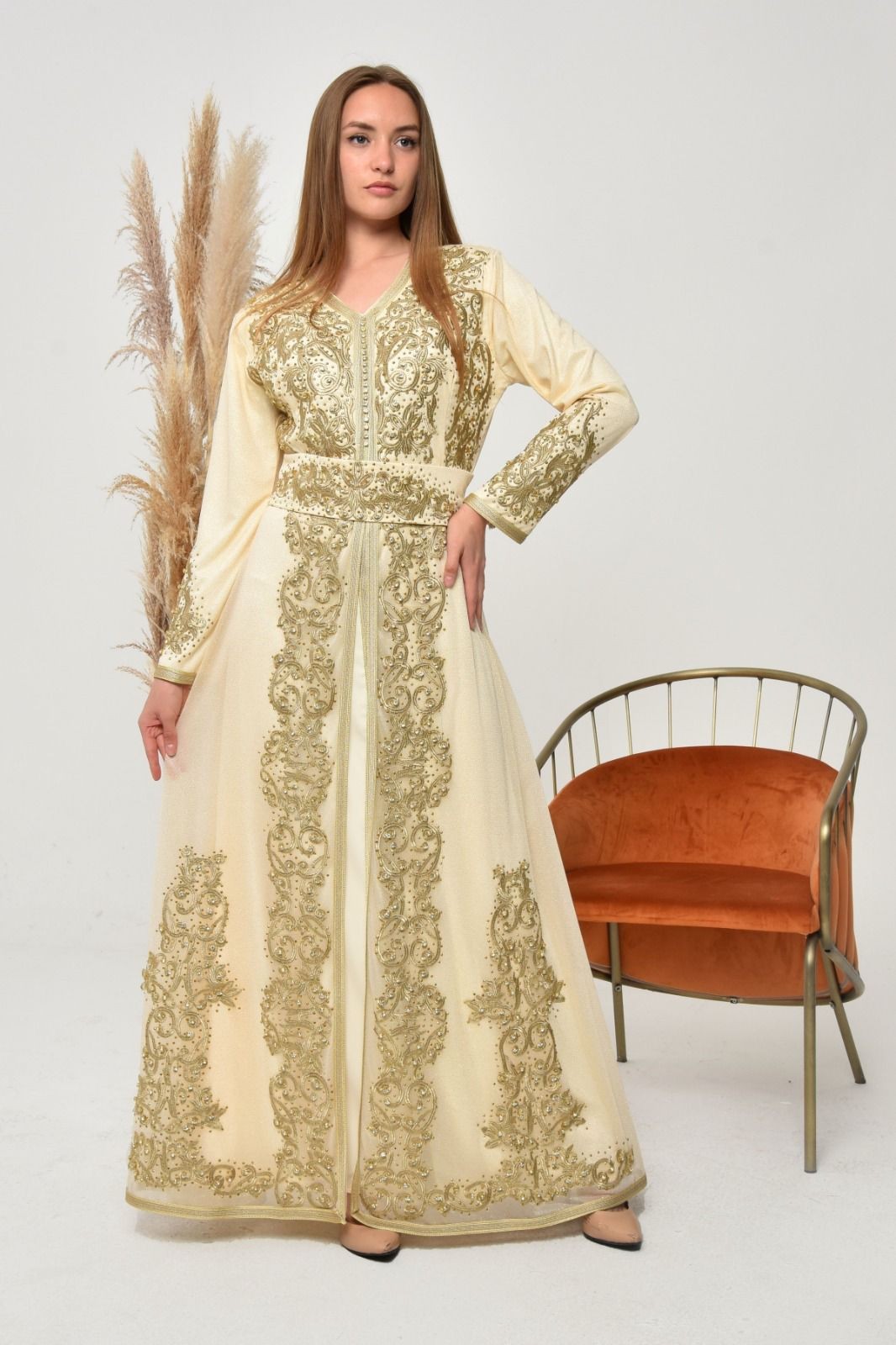 Caftan marocain Beige Dore robe oriental Chic moderne MY22 Caftan R...