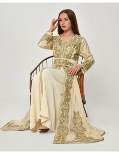 Caftan marocain Beige Dore robe oriental Chic moderne MY22  - 1