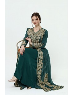 Caftan marocain Bleu Vert Dore robe oriental Chic moderne MY22  - 1