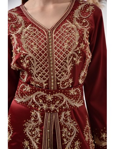 Caftan marocain Rouge Satin robe oriental Chic moderne MY22  - 2