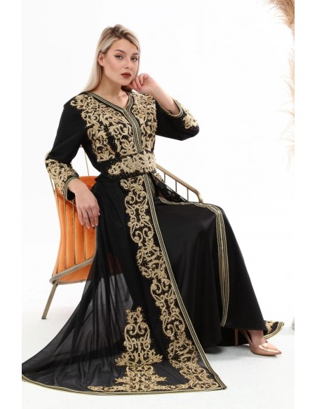 Caftan marocain Noir Dore robe oriental Chic moderne MY22  - 1
