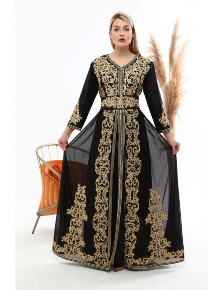Caftan marocain Noir Dore robe oriental Chic moderne MY22  - 3