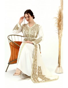 Caftan marocain Blanc Dore robe oriental Chic moderne MY22  - 1