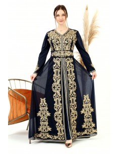 Caftan marocain Bleu marine Dore robe oriental Chic moderne MY22  - 1