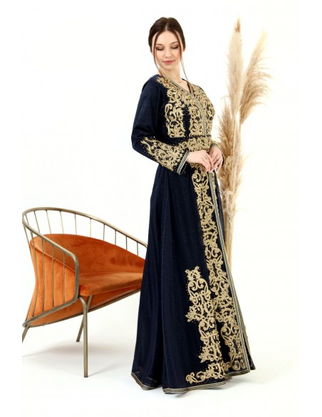 Caftan marocain Bleu marine Dore robe oriental Chic moderne MY22  - 2