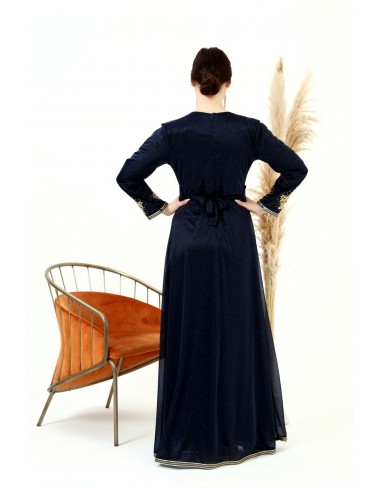 Caftan marocain Bleu marine Dore robe oriental Chic moderne MY22  - 3
