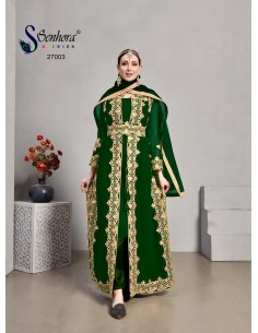 Robe indienne Brodé Haute Gamme Noorja Vert Dore  - 1