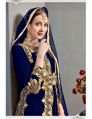 Robe indienne style afghane Noorja Bleu Dore  - 5