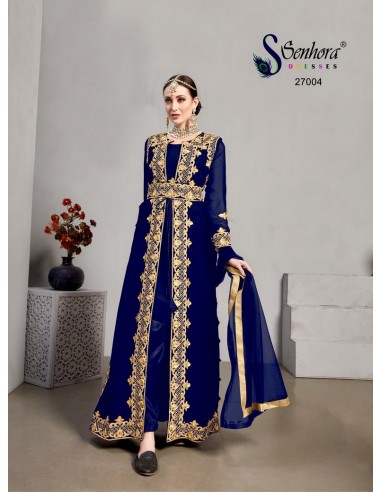 Robe indienne style afghane Noorja Bleu Dore  - 6