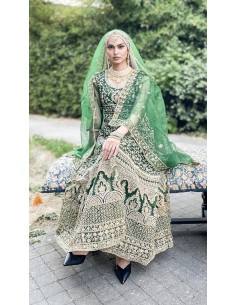 Robe indienne churidar broderies & strass vert emeraude MY22  - 1