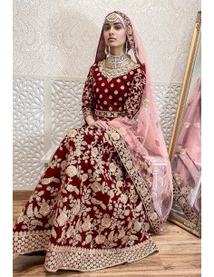 Salwar Kameez Robe indienne longue Sonali velvet rouge bordeaux  - 1