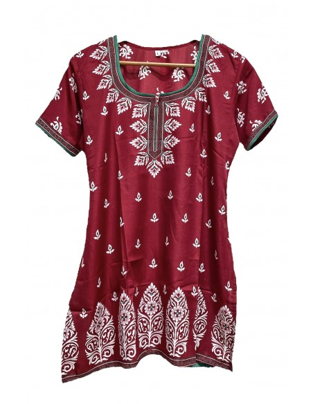 Kurti Tunique indienne bordeaux imprimé may22  - 1
