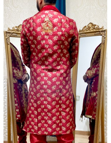 Sherwani Homme Mariage Luxe Bordeaux/Brodé Or – Tenue Indienne Traditionnelle & Costume Oriental Cérémonie  - 4
