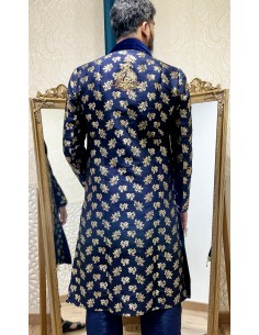 Sherwani Kurta Homme Sliman haute gamme Bleu  - 1 2