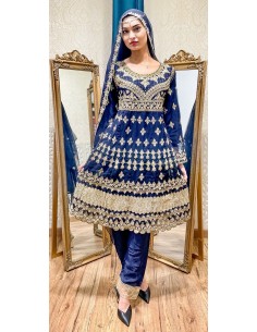 Robe indienne Salwar Kameez churidar Anarkali Rouk Bleu  - 1