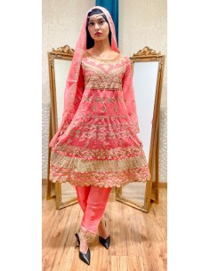 Robe indienne Salwar Kameez churidar Anarkali Rouk Rose  - 1