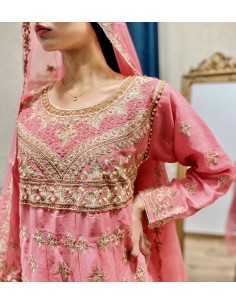Robe indienne Salwar Kameez churidar Anarkali Rouk Rose  - 1 2