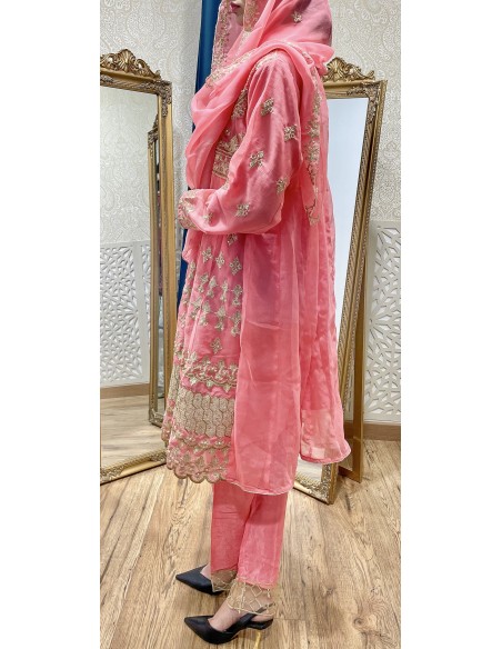 Robe indienne Salwar Kameez churidar Anarkali Rouk Rose  - 3