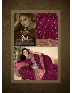 Sari indien Kalista prêt à porter prune et dore  - 1 2